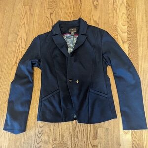 Fenn Wright Manson Women's Medium Navy Blue Blazer Suit Jacket Gold Buttons